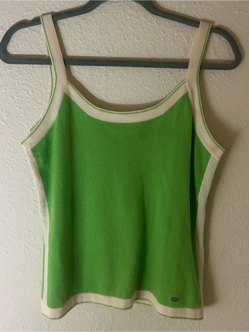 Escada Cashmere Green and Cream Contrast Trim Tank Top